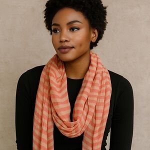 Lightweight Coral & Beige Striped Scarf – Summer Spring Fashion Wrap Shawl